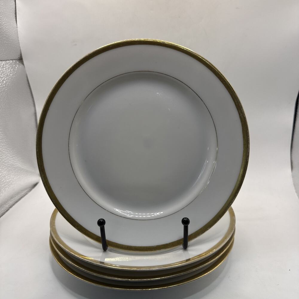 Set of 4 Vintage Schwarzburg Porcelain 7.5” Salad Plates White Gold Rim *